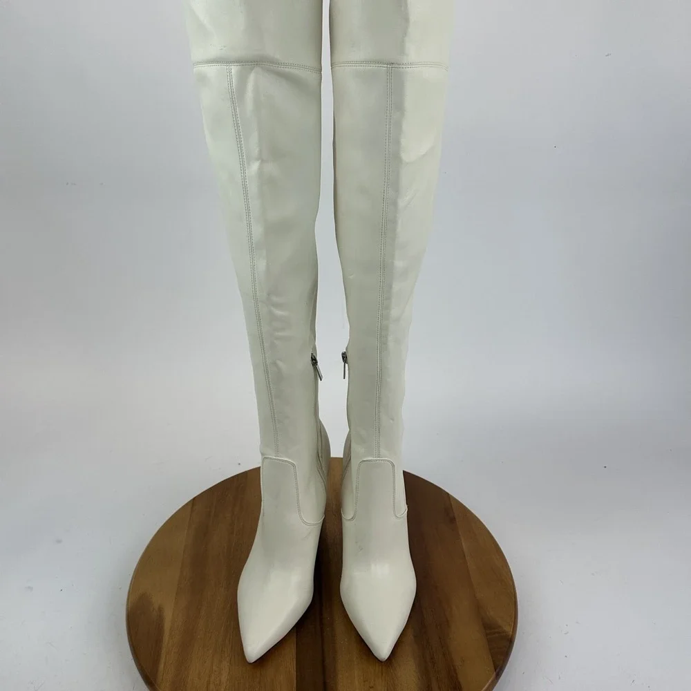 New Womens Marc Fisher LTD Garalyn Ivory Faux Leather Over The Knee Boots Sz 10‎
